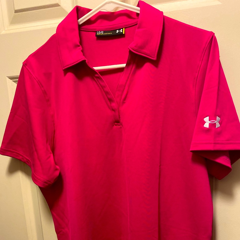 Under Armour Heat Gear Golf Polo Large NWOT Pink
